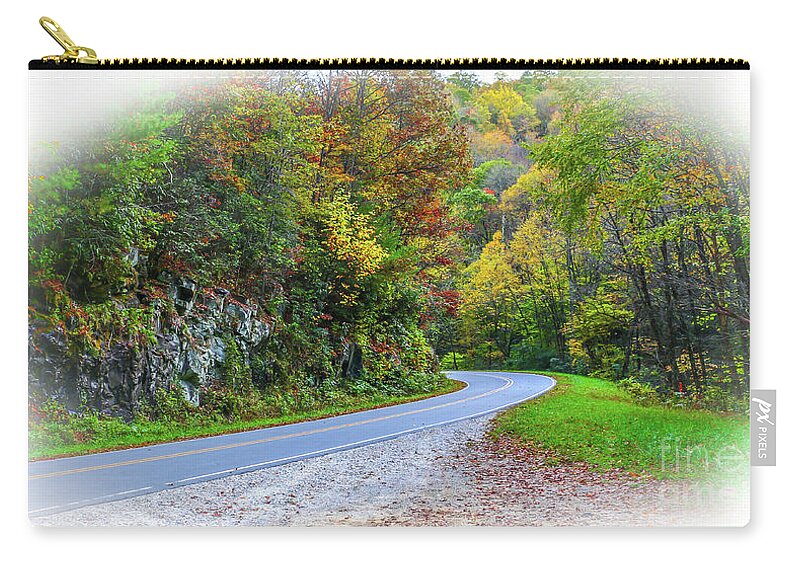 Mountain Zip Pouch featuring the photograph Mountain Road in Fall by Tom Claud