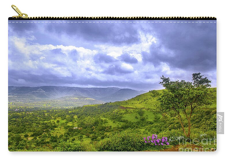 Landscape Zip Pouch featuring the photograph Mountain View by Charuhas Images