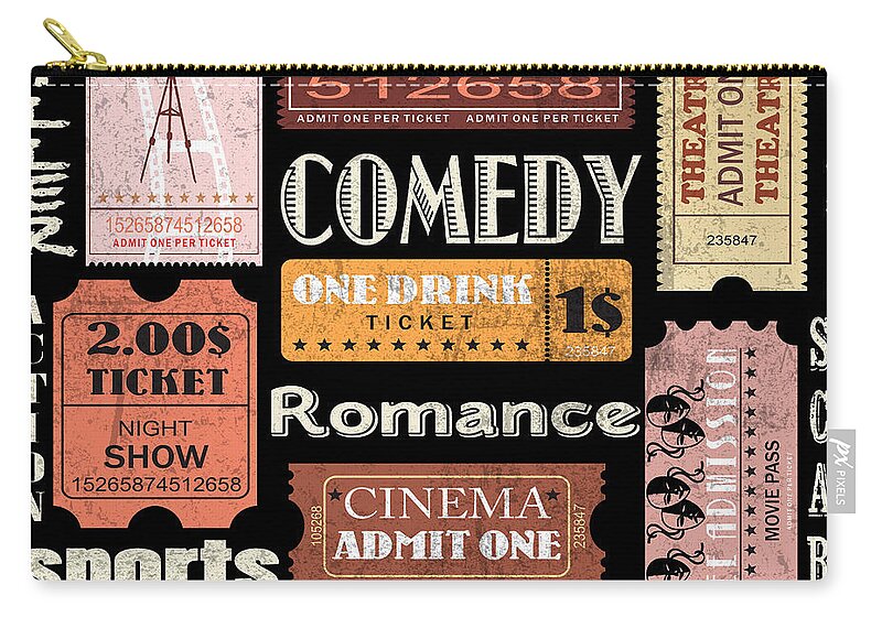 Wall Art Zip Pouch featuring the painting Movie Tickets-JP3517 by Jean Plout