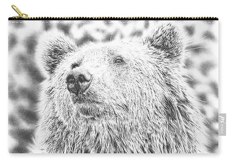 Pencildrawing Zip Pouch featuring the drawing Mr. Bear by Casey 'Remrov' Vormer