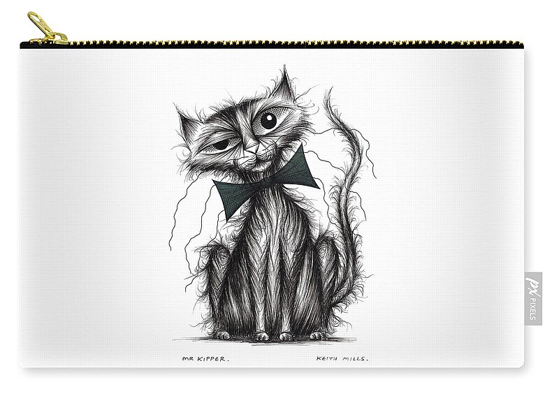Cats In Bows Zip Pouch featuring the drawing Mr Kipper by Keith Mills
