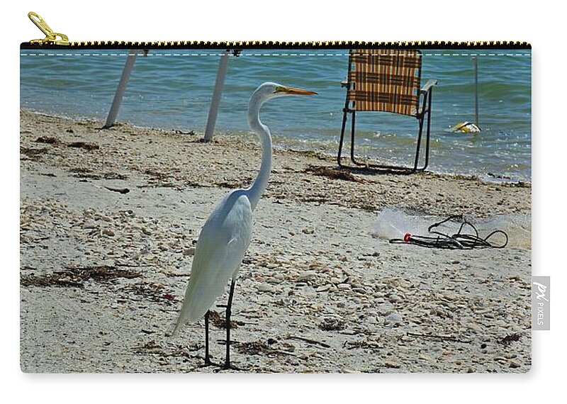 Great White Heron Zip Pouch featuring the photograph Mr. Persistence by Michiale Schneider