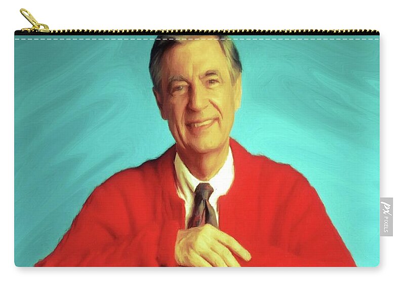 Mr Rogers Zip Pouch featuring the mixed media Mr Rogers with Trolley by Movie Poster Prints