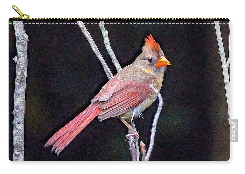 Nature Zip Pouch featuring the painting Female Cardinal by DB Hayes