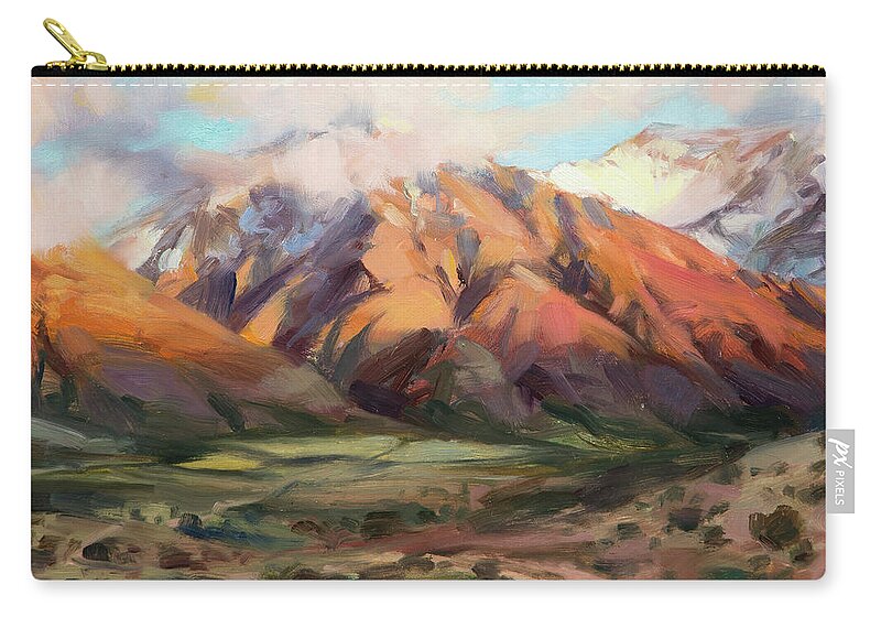 Mountains Clouds Zip Pouch featuring the painting Mt Nebo Range by Steve Henderson