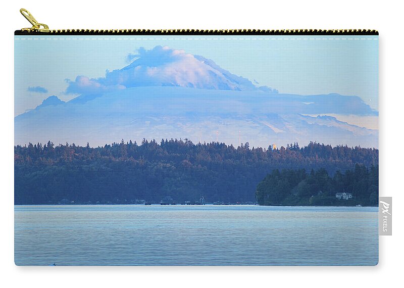 Manchester Washington Zip Pouch featuring the photograph Mt. Rainier from Manchester by E Faithe Lester
