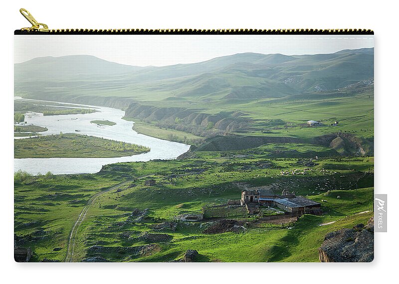 Nature Zip Pouch featuring the photograph Mtkvari River Valley by Ramunas Bruzas