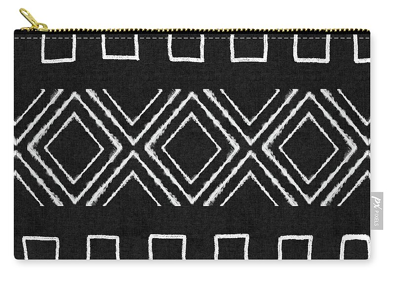 Black Zip Pouch featuring the mixed media Mud Cloth 1- Art by Linda Woods by Linda Woods