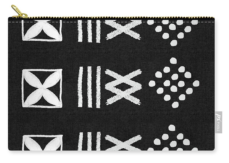 Black Zip Pouch featuring the mixed media Mud Cloth 7- Art by Linda Woods by Linda Woods