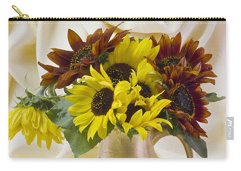Sunflowers Zip Pouch featuring the photograph Multi Color Sunflowers by Sandra Foster