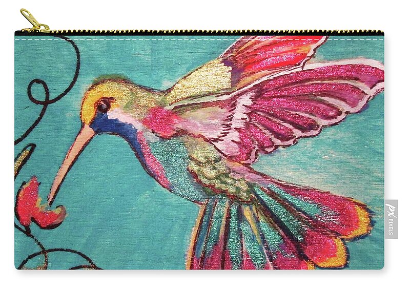 Birds Zip Pouch featuring the painting Multicolored Hummingbird by Julie Belmont