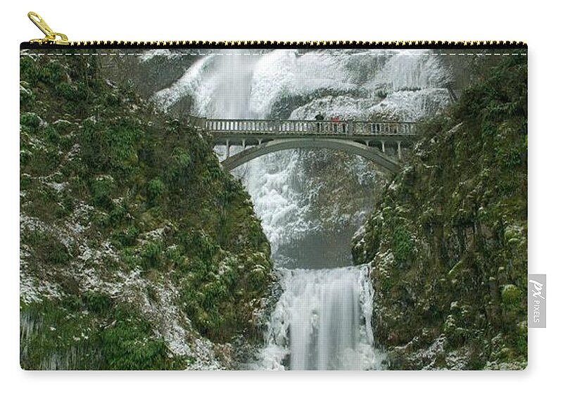 Waterfall Zip Pouch featuring the photograph Multnomah Falls Ice by Rick Bures