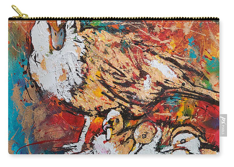Muscovy Duck And Ducklings. Birds Carry-all Pouch featuring the painting Muscovy Ducklings by Jyotika Shroff
