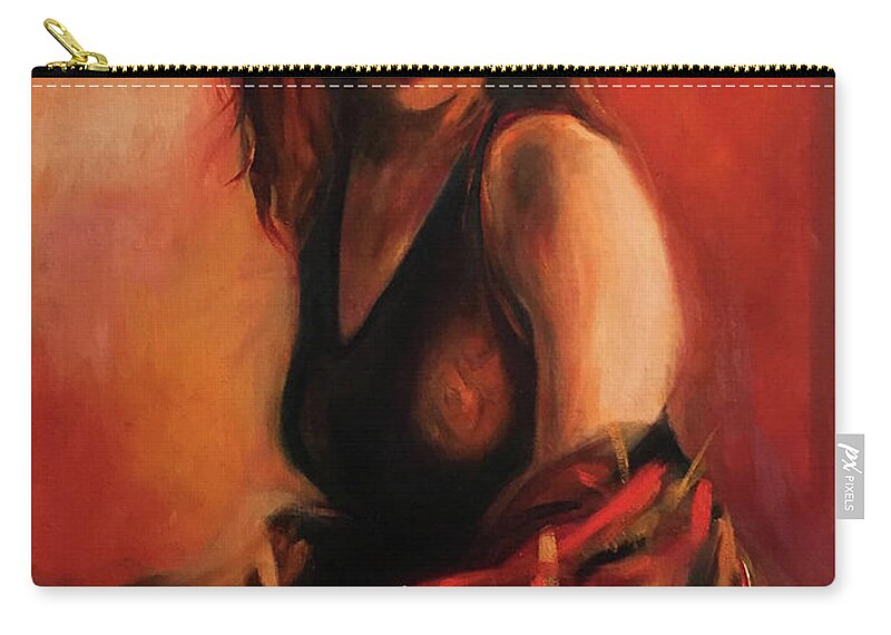  Zip Pouch featuring the painting Muse en Rouge by Josef Kelly