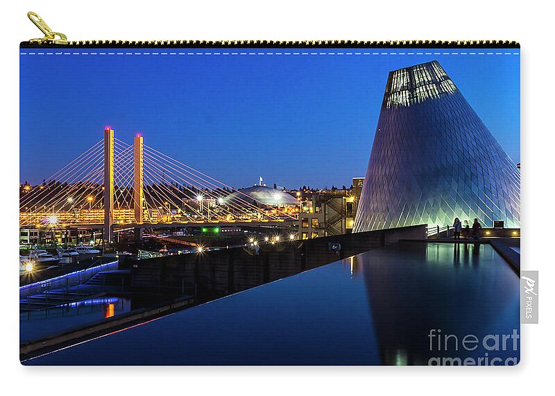 Museum Of Glass Zip Pouch featuring the photograph Museum of glass at blue hour by Sal Ahmed