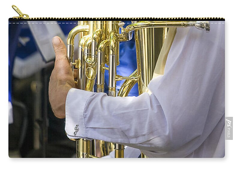 Brass Band Zip Pouch featuring the photograph Musician with polished tuba by Patricia Hofmeester