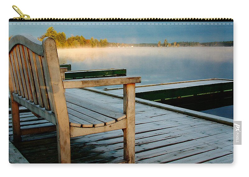 Sunrises Zip Pouch featuring the photograph Muskoka Lake at Sunrise by Linda McRae