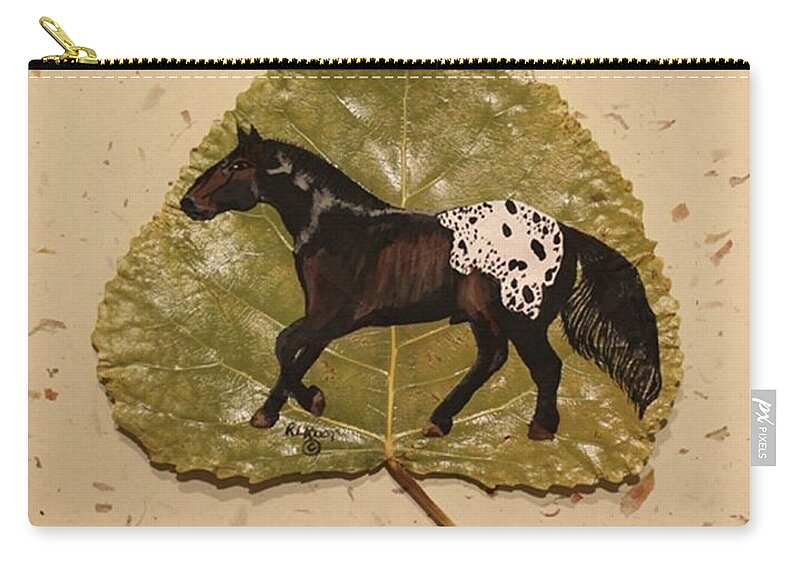 Mustang Zip Pouch featuring the painting Mustang Appaloosa on Poplar Leaf by Ralph Root