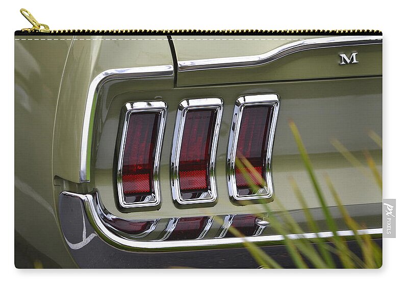  Zip Pouch featuring the photograph Mustang Fastback in Green by Dean Ferreira