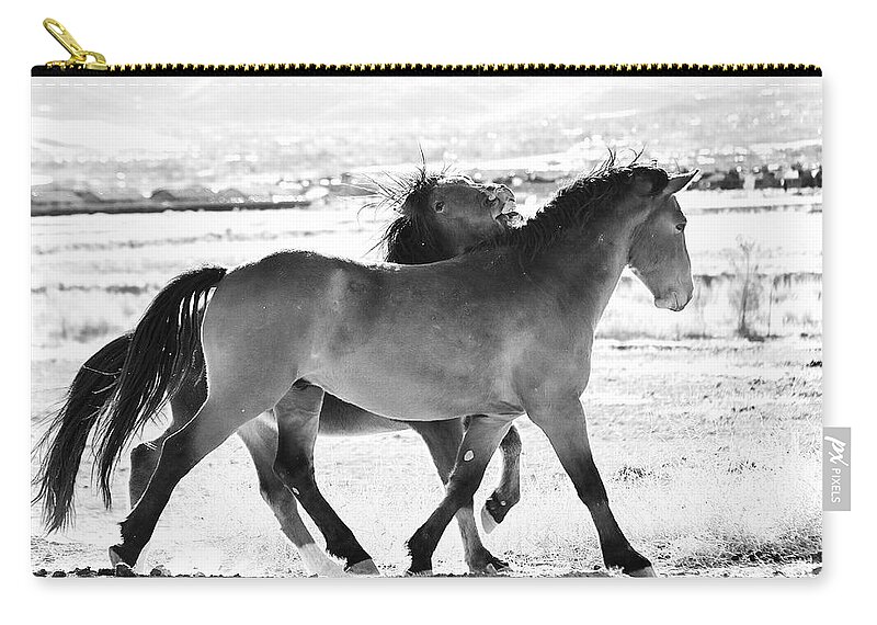 Mustangs Zip Pouch featuring the photograph Mustangs by Maria Jansson