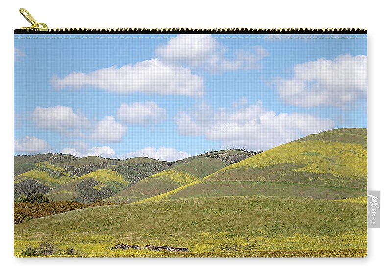 Nipomo Zip Pouch featuring the photograph Mustard on Nipomo Hills by Art Block Collections