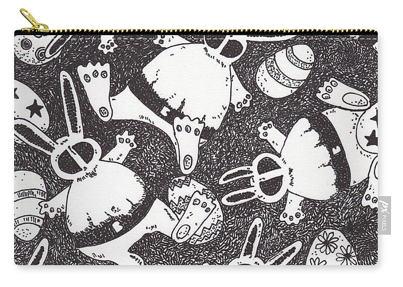 Rabbits Zip Pouch featuring the drawing Mutant Easter Bunnies in Limbo by Todd Peterson