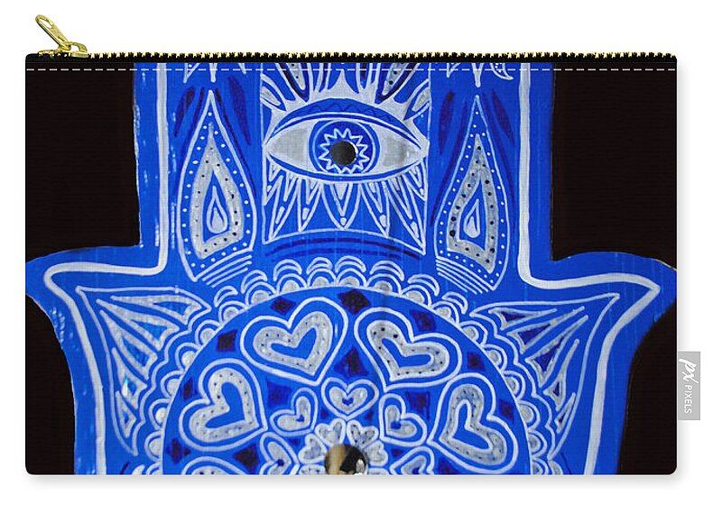 Blue Hamsa Carry-all Pouch featuring the painting My Blue Hamsa by Patricia Arroyo