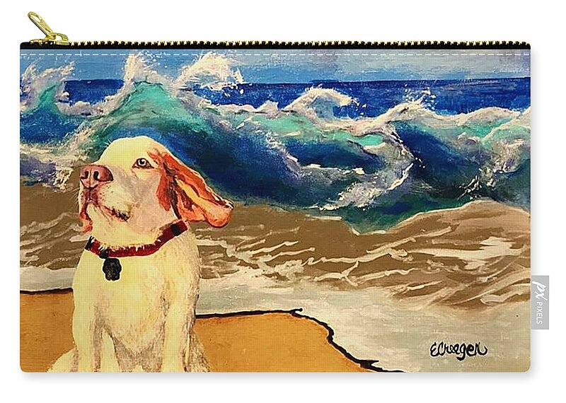 Dog Paintings Carry-all Pouch featuring the painting My Dog and the Sea #1 - Beagle by Esperanza Creeger