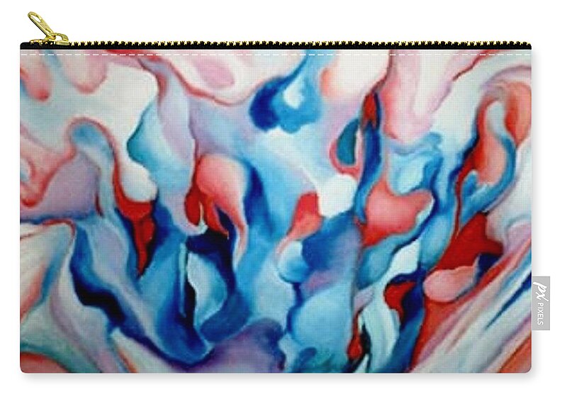 Blue Red White Abstract Artwork Carry-all Pouch featuring the painting My Garden in the Evening by Jordana Sands