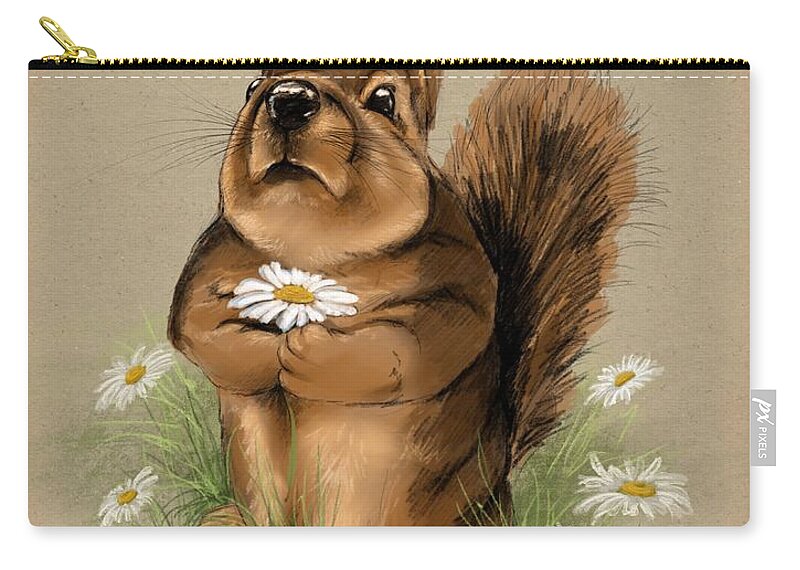 Squirrel Zip Pouch featuring the painting My gift for you by Veronica Minozzi