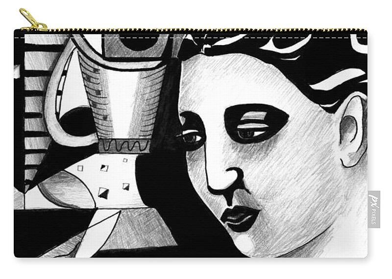Picasso Zip Pouch featuring the drawing My Outing With A Young Woman By Picasso by Helena Tiainen