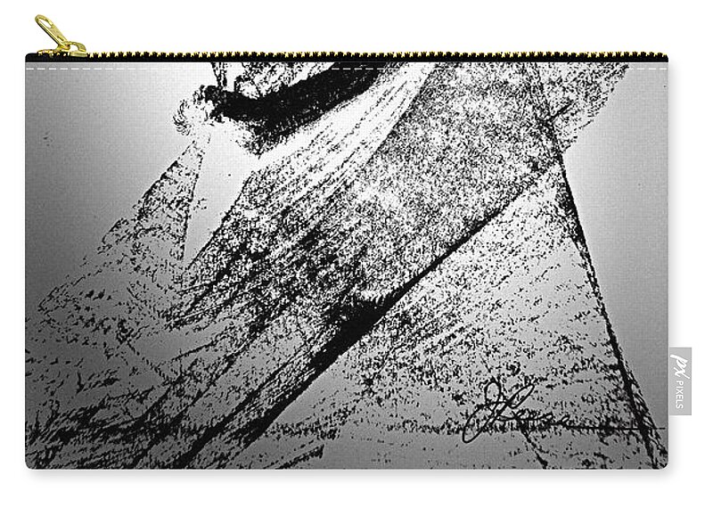 Black Ink On White Paper Zip Pouch featuring the painting Mysterious Lady by Joan Reese
