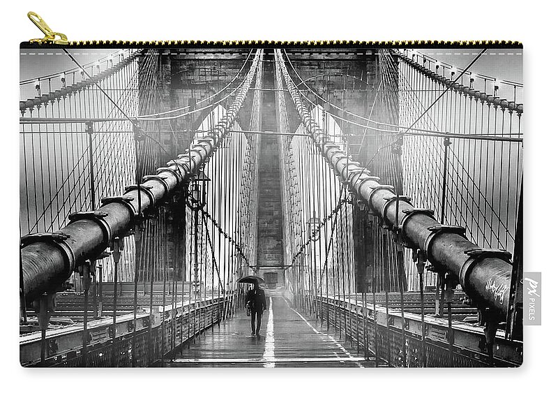 Brooklyn Bridge Zip Pouch featuring the photograph Mystery Manhattan by Az Jackson