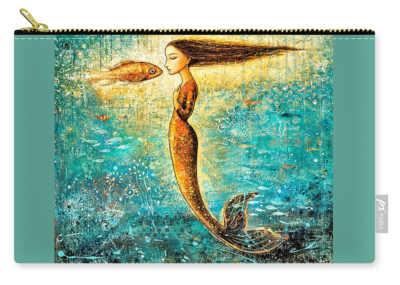 Mermaid Art Zip Pouch featuring the painting Mystic Mermaid IV by Shijun Munns