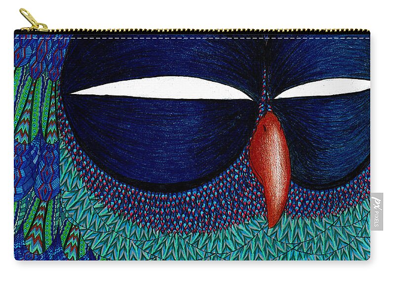 Owl Zip Pouch featuring the drawing Mystic Sovicka by Baruska A Michalcikova