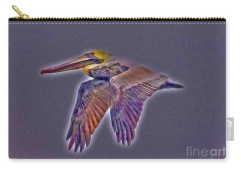 Brown Carry-all Pouch featuring the digital art Mystical Brown Pelican Soaring Spirit by DB Hayes