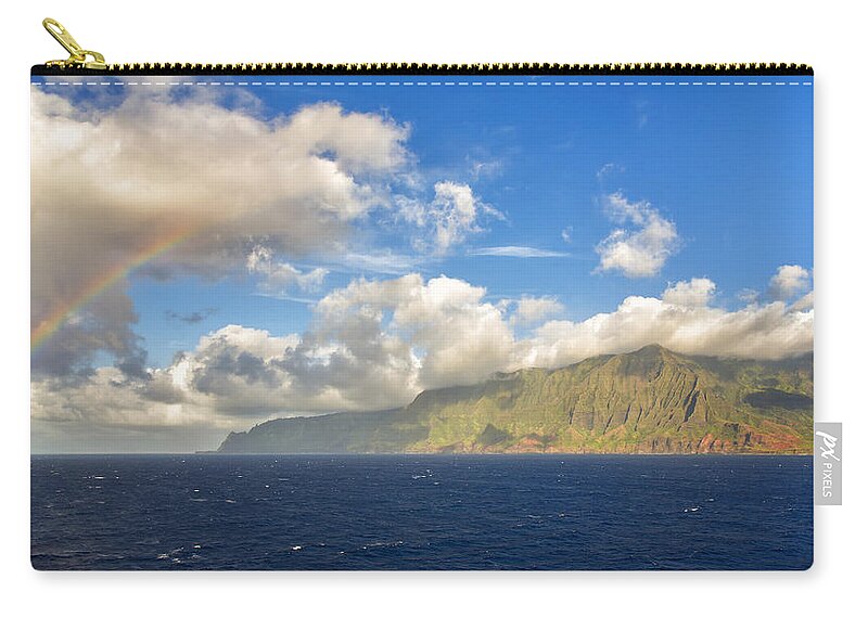 Hawaii Zip Pouch featuring the photograph Na Pali Coast Rainbow by Bill and Linda Tiepelman