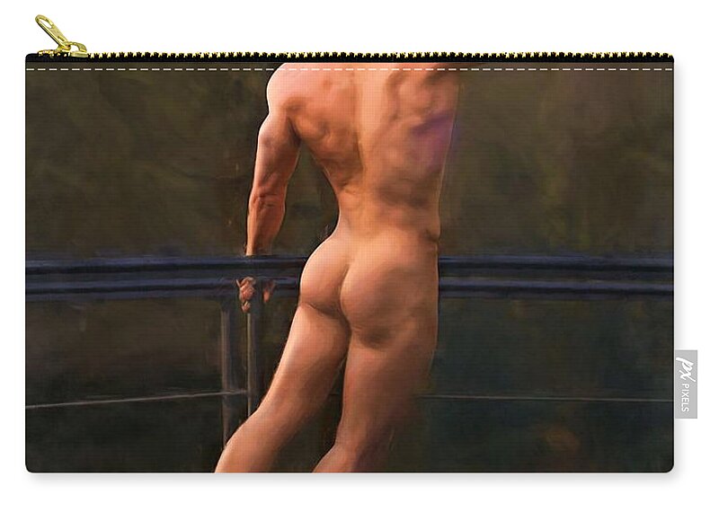 Troy Caperton Carry-all Pouch featuring the painting Naked on a Rail by Troy Caperton
