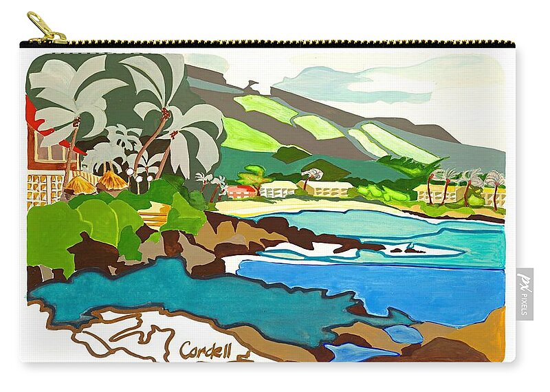 Tropical Island Zip Pouch featuring the painting Napili Bay - Maui by Joan Cordell
