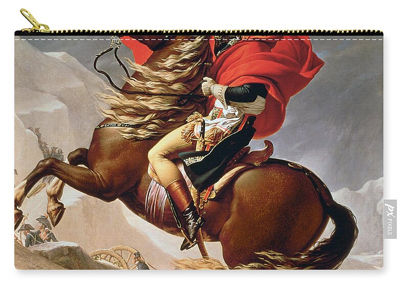 Bonaparte; Mounted; Portrait; Horse; Horseback; Male; Marengo; Rearing; Napoleon I; 1769-1821 Zip Pouch featuring the painting Napoleon Crossing the Alps by Jacques Louis David