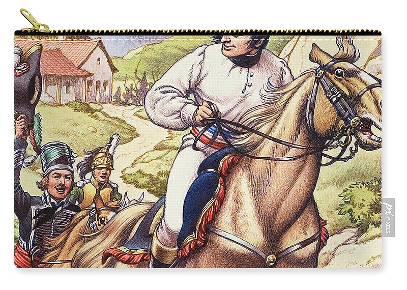 Napoleon Zip Pouch featuring the painting Napoleon making a narrow escape with an Austrian cavalry patrol close on his heels by Pat Nicolle