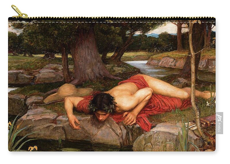 Narcissus Zip Pouch featuring the painting Narcissus by John William Waterhouse