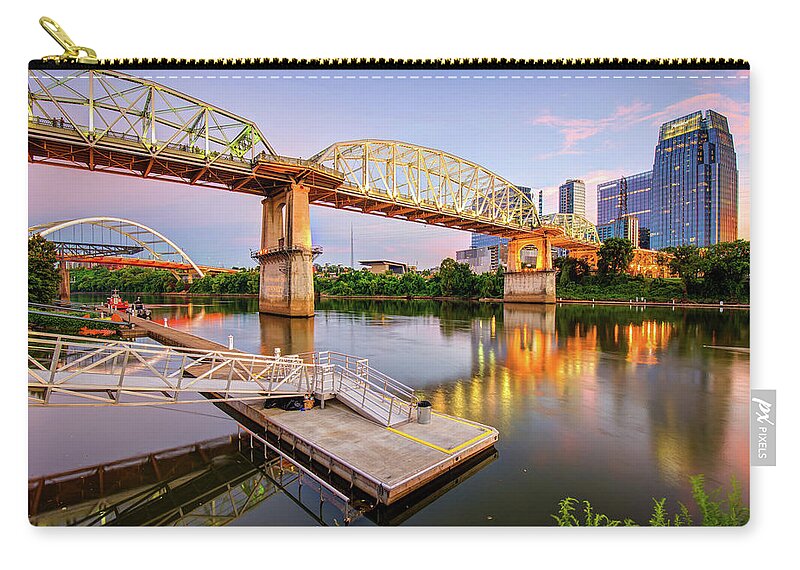 America Zip Pouch featuring the photograph Nashville Pedestrian and Gateway Bridge at Dusk by Gregory Ballos