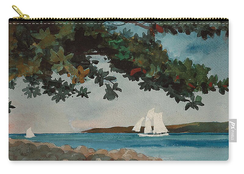 Nassau Zip Pouch featuring the painting Nassau  Water and Sailboat by Winslow Homer