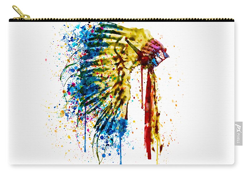 Native American Zip Pouch featuring the painting Native American Feather Headdress  by Marian Voicu