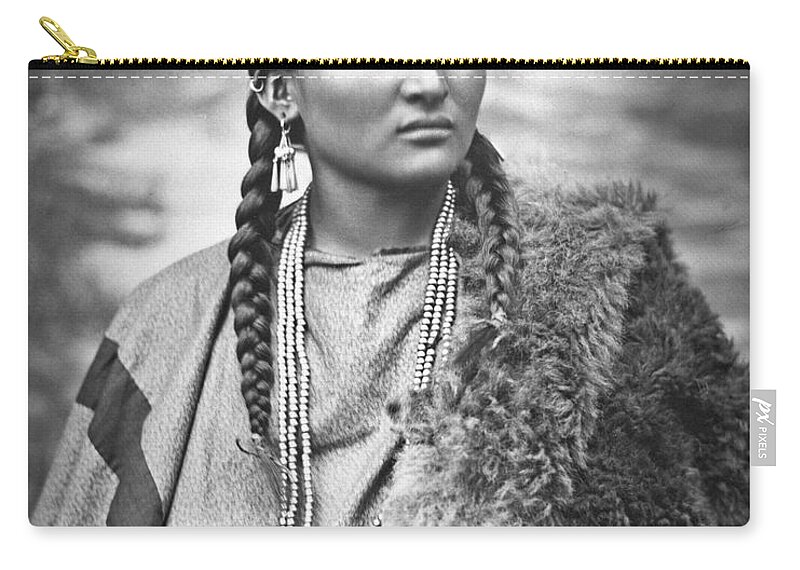 Native American Woman War Chief Pretty Nose Zip Pouch featuring the painting Native American woman war chief Pretty Nose by MotionAge Designs