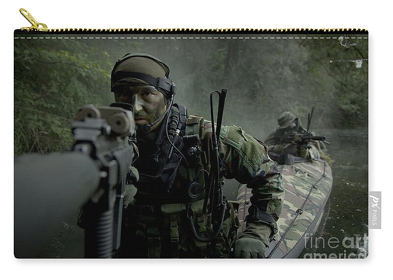Special Operations Forces Zip Pouch featuring the photograph Navy Seals Navigate The Waters by Tom Weber