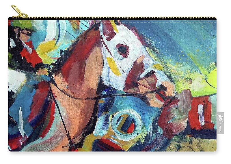 John Jr Gholson Zip Pouch featuring the painting Neck And Neck by John Gholson