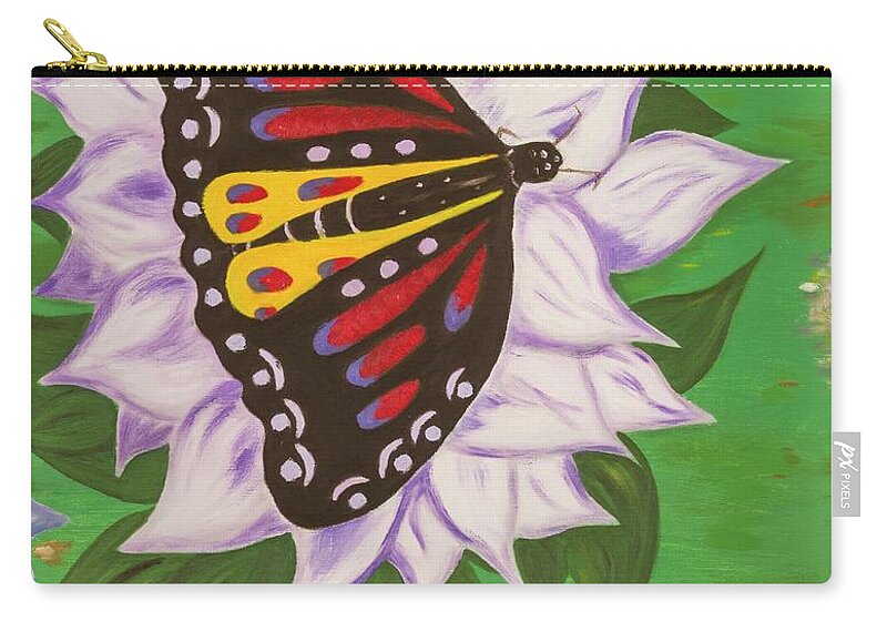 Nature Zip Pouch featuring the painting Nectar of Life - Butterfly by Neslihan Ergul Colley