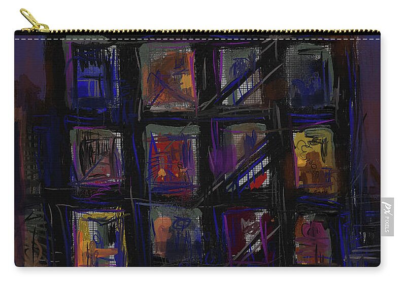 Abstract Building Zip Pouch featuring the mixed media Neighbors by Russell Pierce